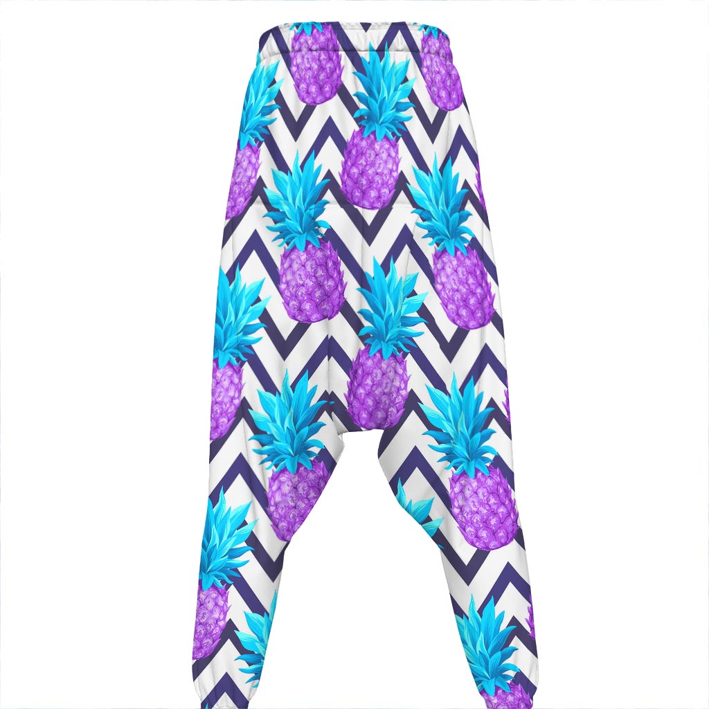 Purple Zig Zag Pineapple Pattern Print Hammer Pants