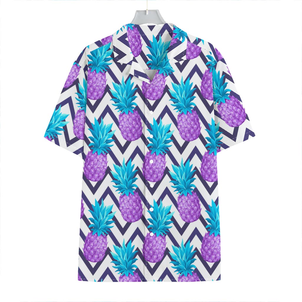 Purple Zig Zag Pineapple Pattern Print Hawaiian Shirt