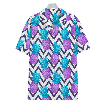 Purple Zig Zag Pineapple Pattern Print Hawaiian Shirt