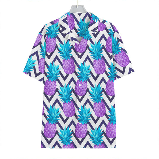 Purple Zig Zag Pineapple Pattern Print Hawaiian Shirt