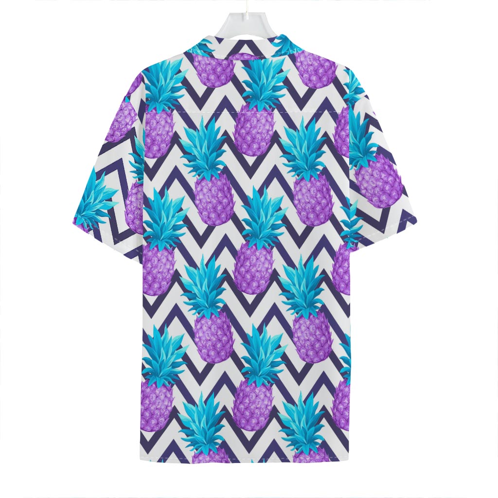 Purple Zig Zag Pineapple Pattern Print Hawaiian Shirt