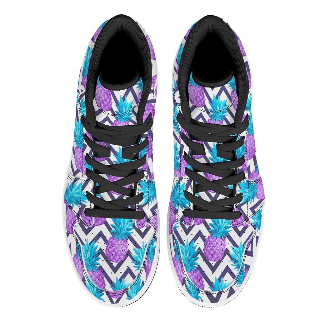 Purple Zig Zag Pineapple Pattern Print High Top Leather Sneakers