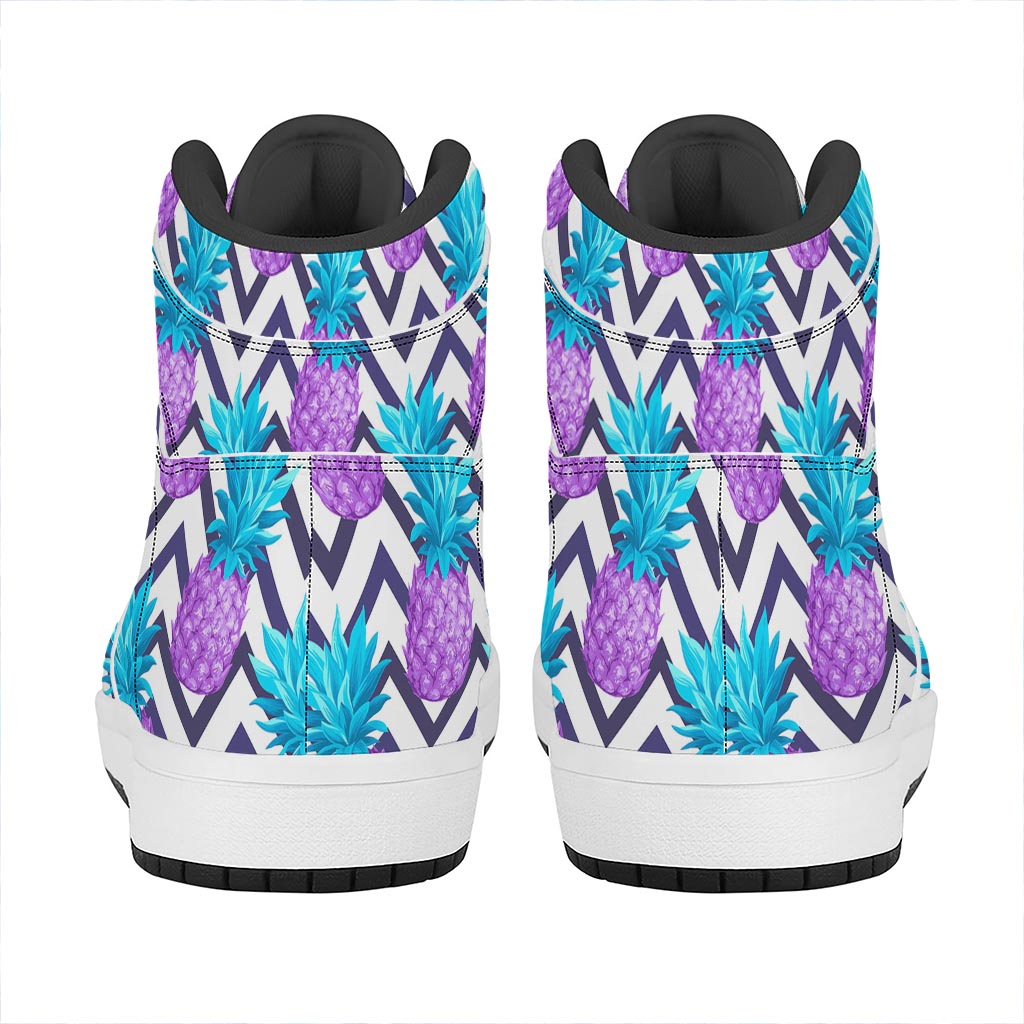 Purple Zig Zag Pineapple Pattern Print High Top Leather Sneakers