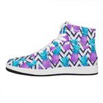 Purple Zig Zag Pineapple Pattern Print High Top Leather Sneakers