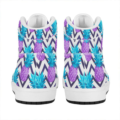 Purple Zig Zag Pineapple Pattern Print High Top Leather Sneakers