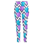 Purple Zig Zag Pineapple Pattern Print High-Waisted Pocket Leggings