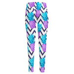 Purple Zig Zag Pineapple Pattern Print High-Waisted Pocket Leggings