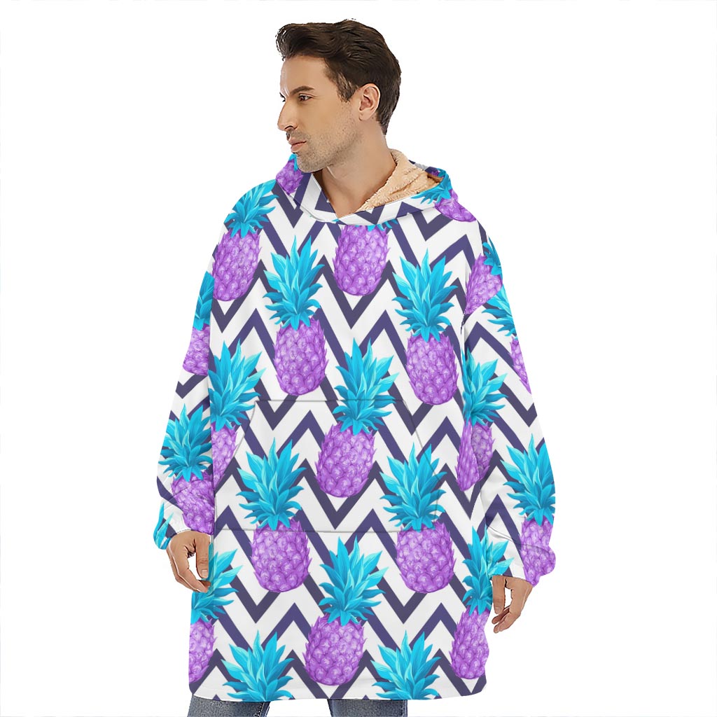 Purple Zig Zag Pineapple Pattern Print Hoodie Blanket