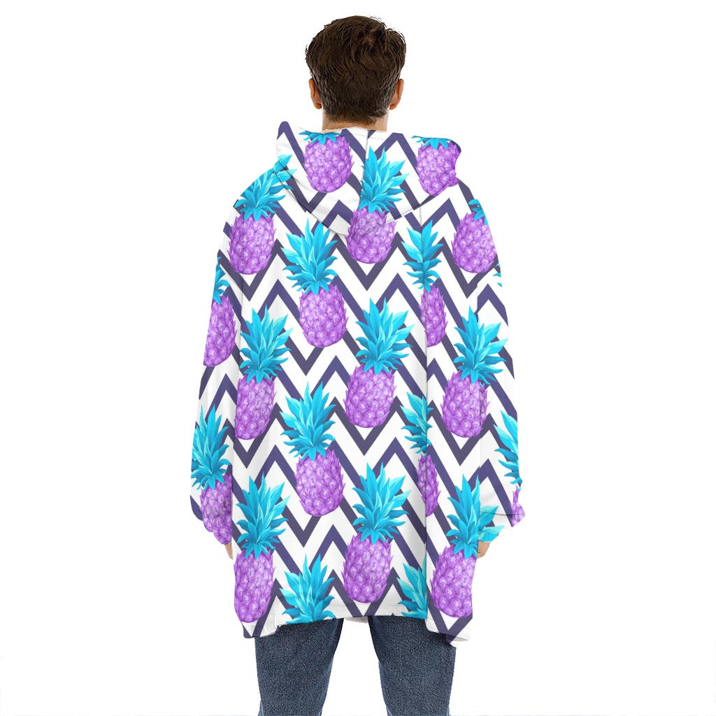 Purple Zig Zag Pineapple Pattern Print Hoodie Blanket