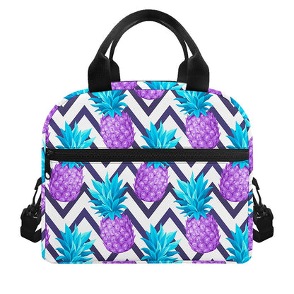Purple Zig Zag Pineapple Pattern Print Insulated Lunch Bag