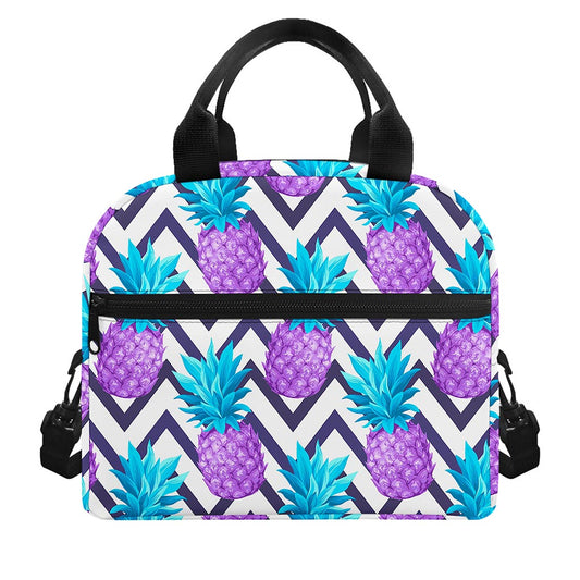 Purple Zig Zag Pineapple Pattern Print Insulated Lunch Bag
