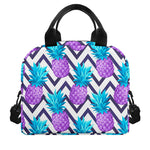 Purple Zig Zag Pineapple Pattern Print Insulated Lunch Bag