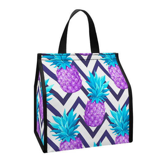 Purple Zig Zag Pineapple Pattern Print Insulated Lunch Tote