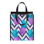 Purple Zig Zag Pineapple Pattern Print Insulated Lunch Tote