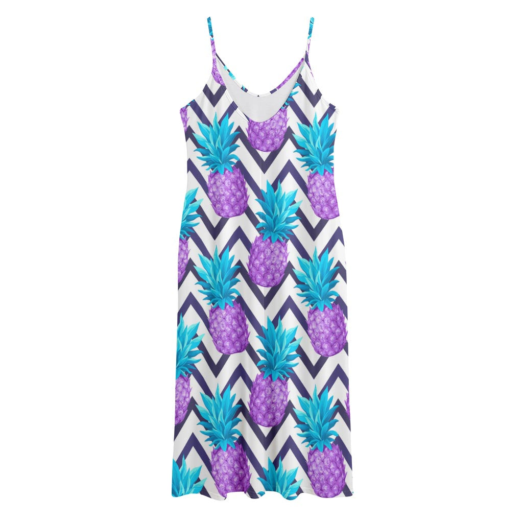 Purple Zig Zag Pineapple Pattern Print Jersey Midi Cami Dress