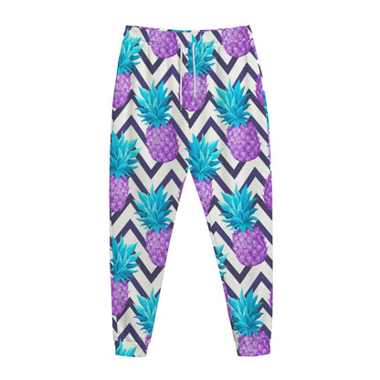 Purple Zig Zag Pineapple Pattern Print Jogger Pants
