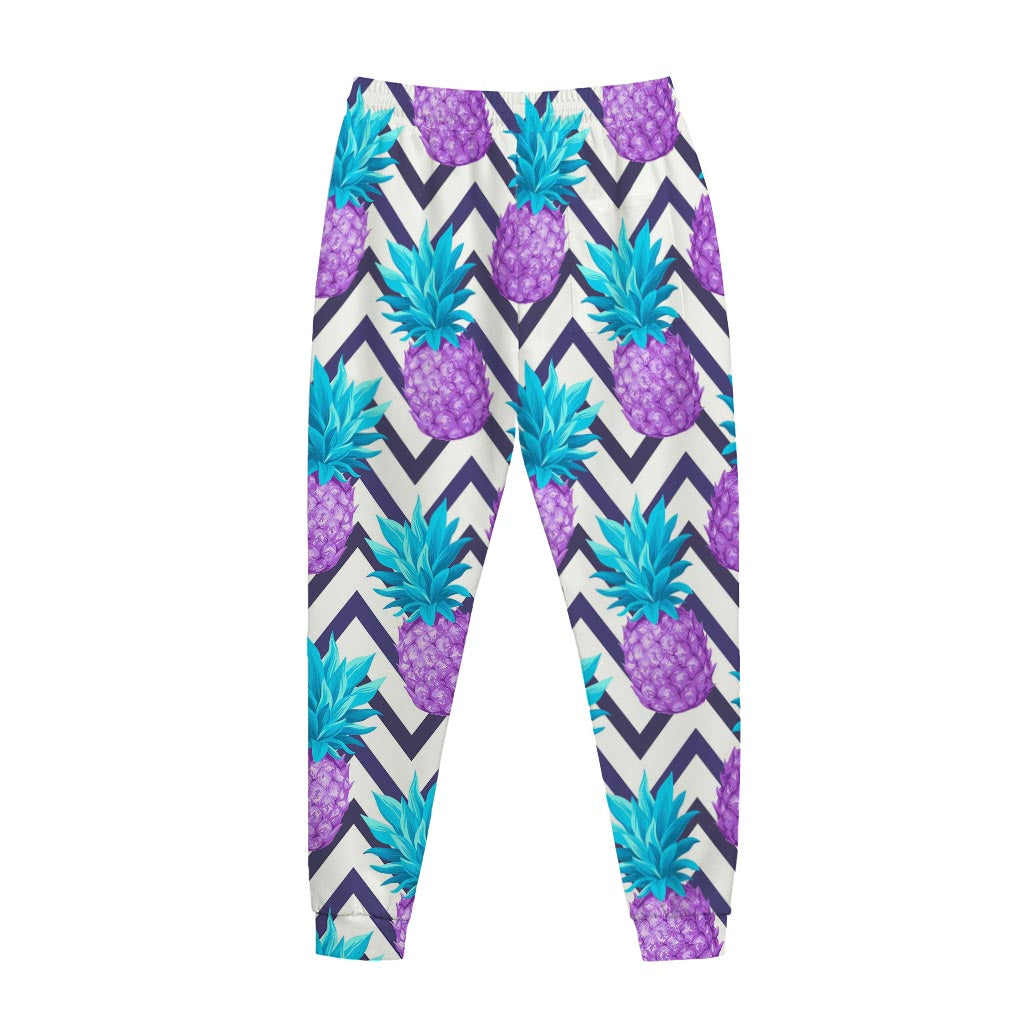 Purple Zig Zag Pineapple Pattern Print Jogger Pants
