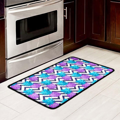 Purple Zig Zag Pineapple Pattern Print Kitchen Mat