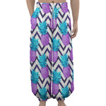 Purple Zig Zag Pineapple Pattern Print Lantern Pants