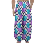 Purple Zig Zag Pineapple Pattern Print Lantern Pants