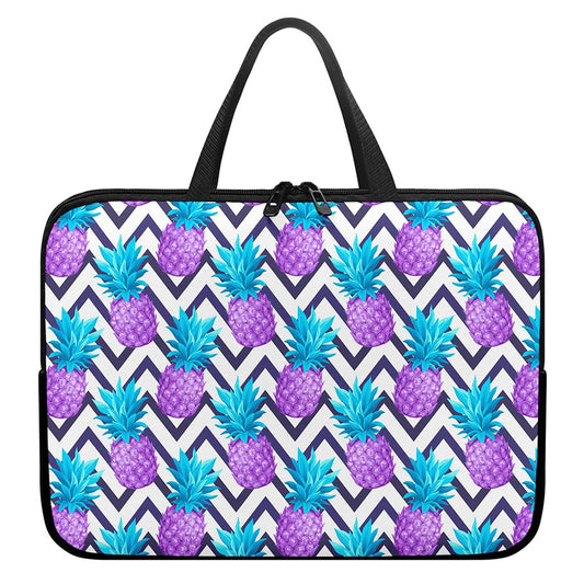 Purple Zig Zag Pineapple Pattern Print Laptop Sleeve With Handle
