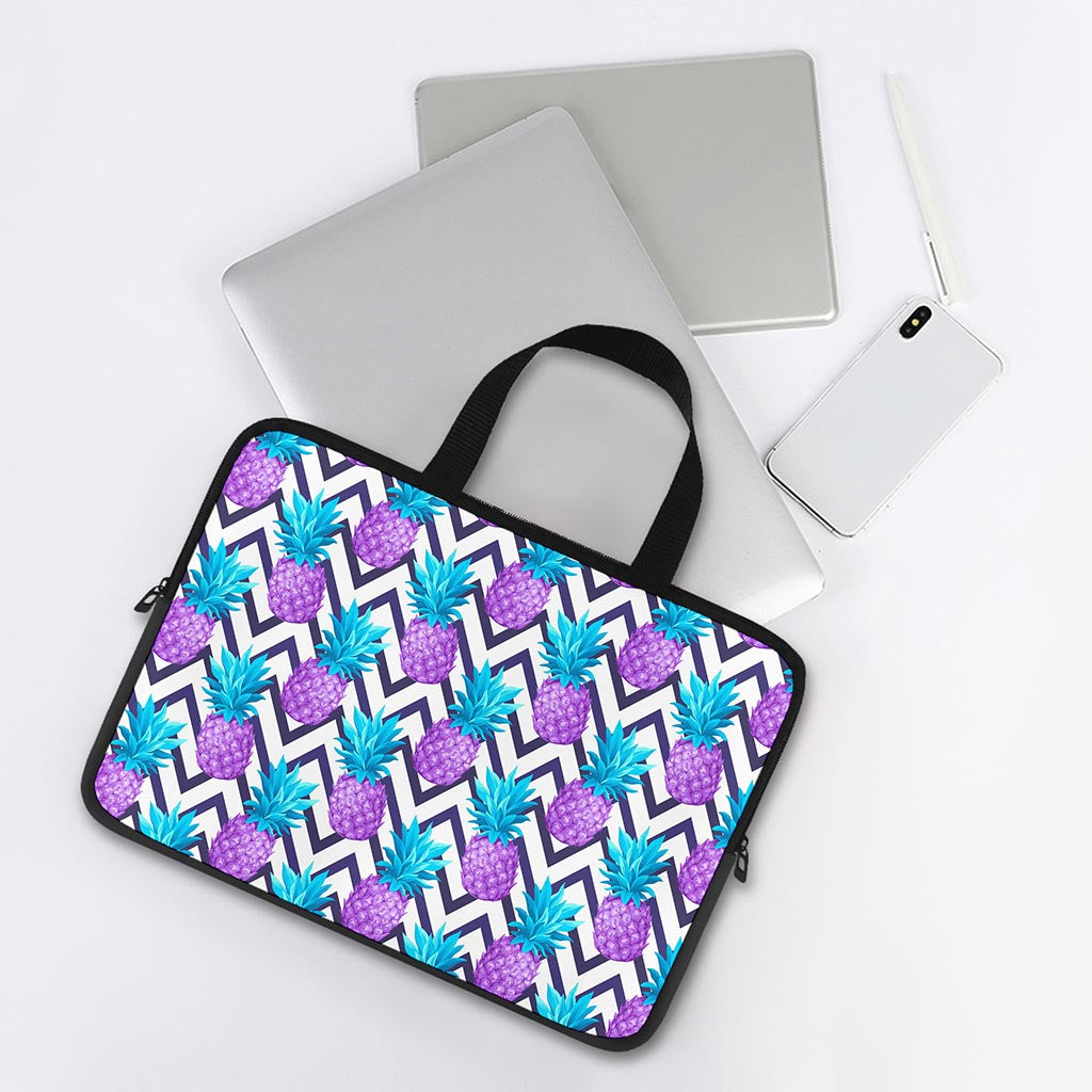 Purple Zig Zag Pineapple Pattern Print Laptop Sleeve With Handle