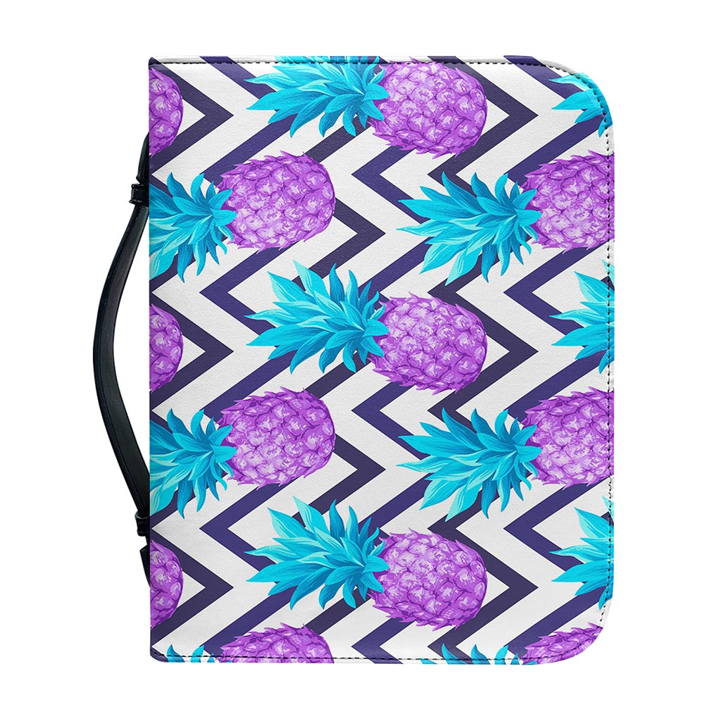 Purple Zig Zag Pineapple Pattern Print Leather Bible Cover