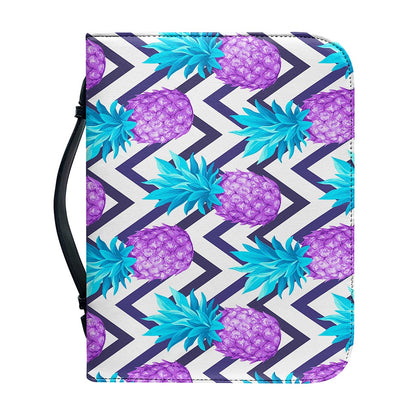 Purple Zig Zag Pineapple Pattern Print Leather Bible Cover
