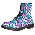 Purple Zig Zag Pineapple Pattern Print Lace-Up Boots
