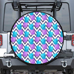 Purple Zig Zag Pineapple Pattern Print Leather Spare Tire Cover