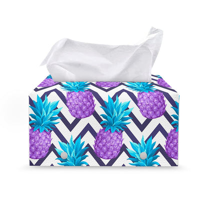 Purple Zig Zag Pineapple Pattern Print Leather Tissue Box Cover
