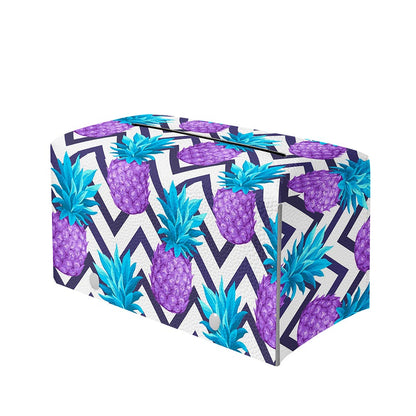Purple Zig Zag Pineapple Pattern Print Leather Tissue Box Cover
