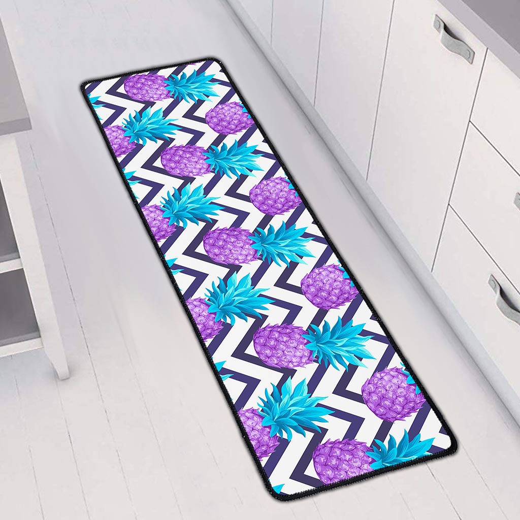 Purple Zig Zag Pineapple Pattern Print Long Kitchen Mat