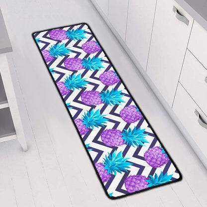 Purple Zig Zag Pineapple Pattern Print Long Kitchen Mat