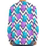 Purple Zig Zag Pineapple Pattern Print Long Sleeve Baseball Jersey
