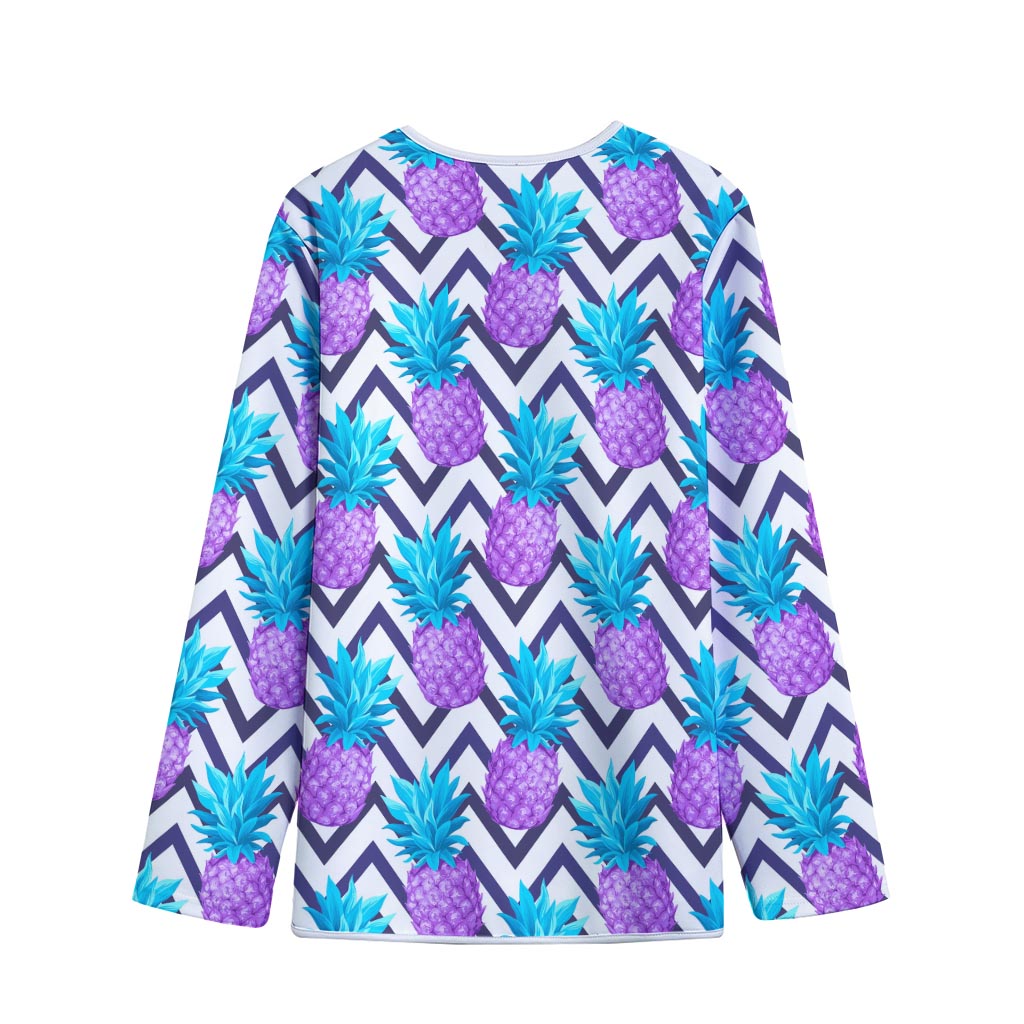 Purple Zig Zag Pineapple Pattern Print Long Sleeve Short Coat