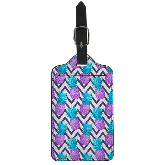Purple Zig Zag Pineapple Pattern Print Luggage Tag