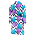 Purple Zig Zag Pineapple Pattern Print Men's Bathrobe