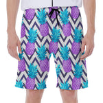 Purple Zig Zag Pineapple Pattern Print Men's Beach Shorts
