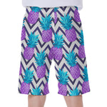 Purple Zig Zag Pineapple Pattern Print Men's Beach Shorts