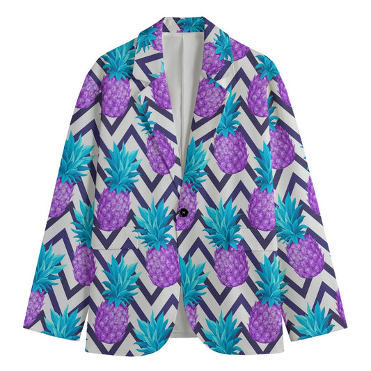 Purple Zig Zag Pineapple Pattern Print Men's Blazer