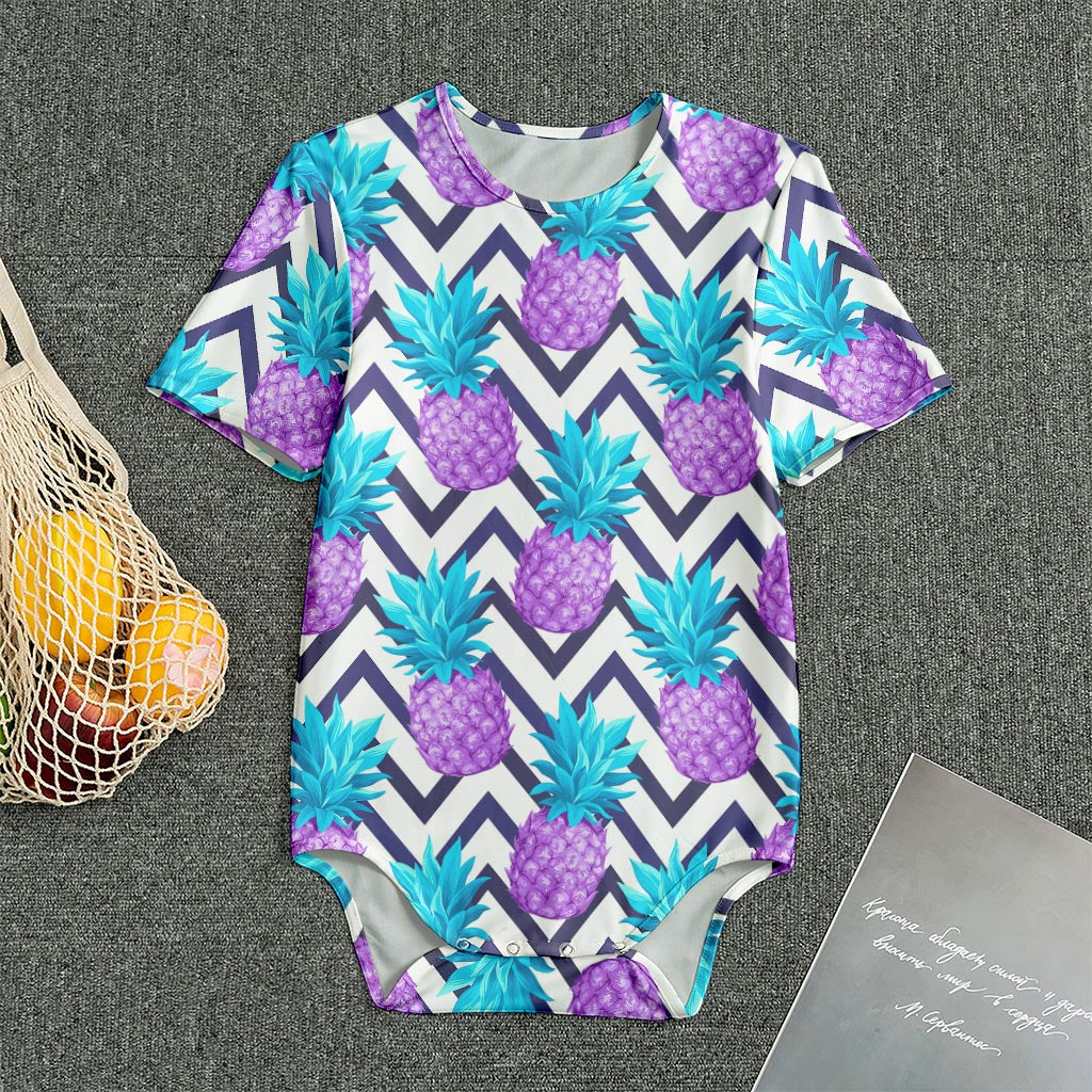 Purple Zig Zag Pineapple Pattern Print Men's Bodysuit
