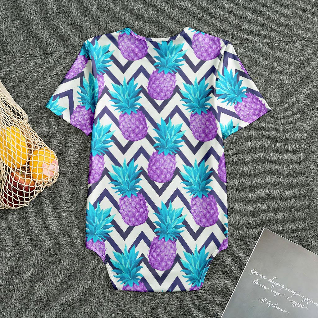 Purple Zig Zag Pineapple Pattern Print Men's Bodysuit