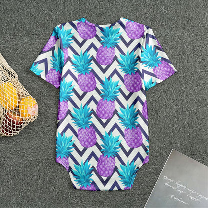 Purple Zig Zag Pineapple Pattern Print Men's Bodysuit