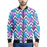 Purple Zig Zag Pineapple Pattern Print Men's Bomber Jacket