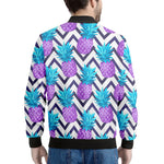 Purple Zig Zag Pineapple Pattern Print Men's Bomber Jacket