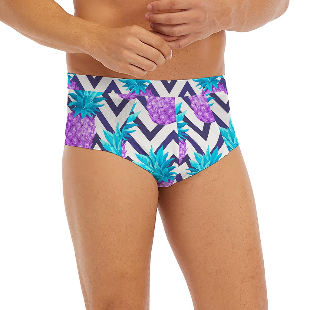Purple Zig Zag Pineapple Pattern Print Men's Briefs