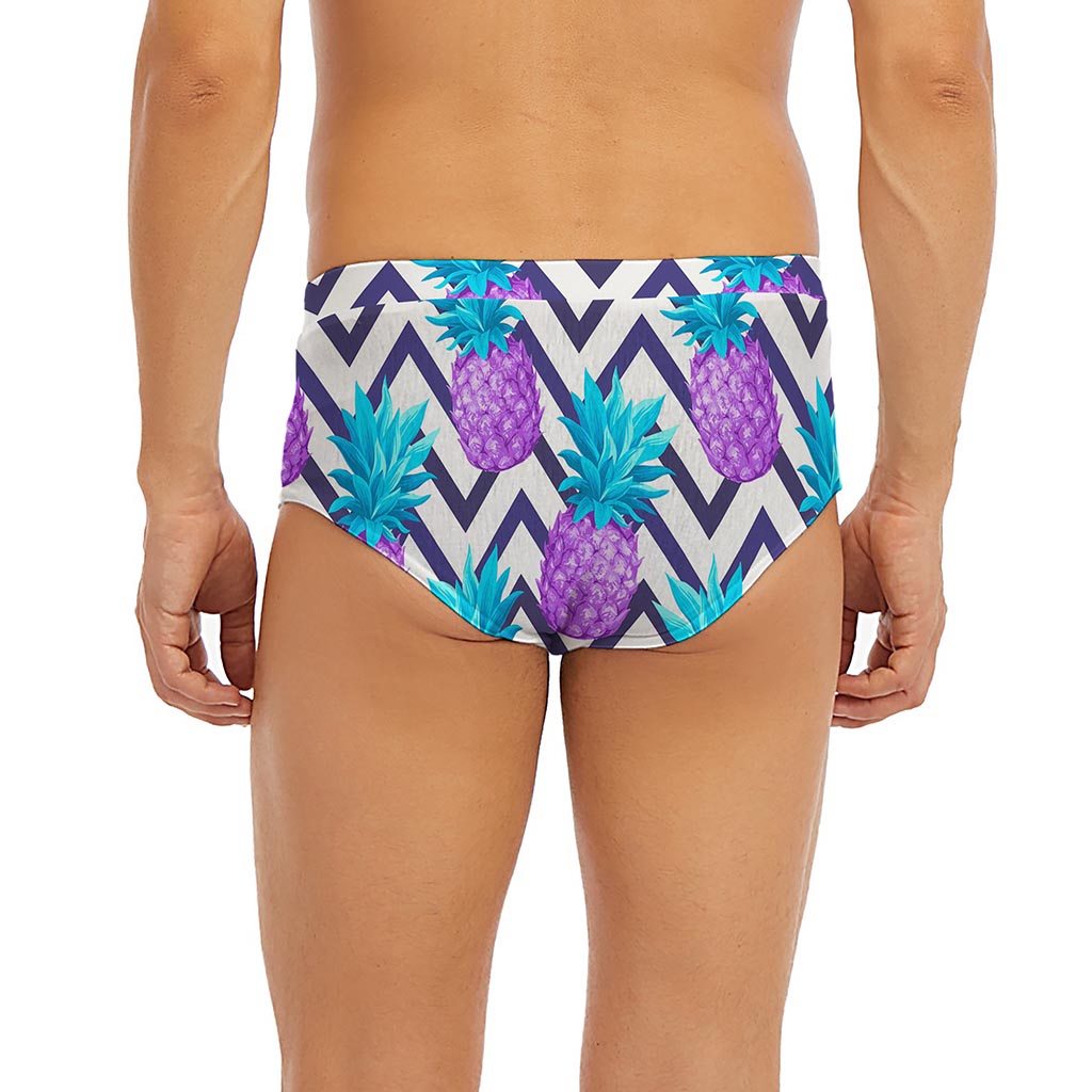 Purple Zig Zag Pineapple Pattern Print Men's Briefs