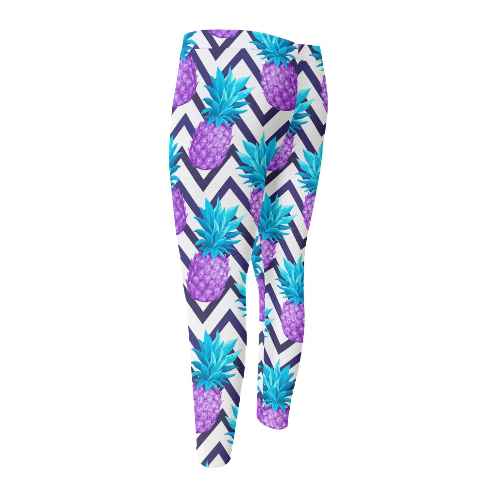 Purple Zig Zag Pineapple Pattern Print Men's Compression Pants