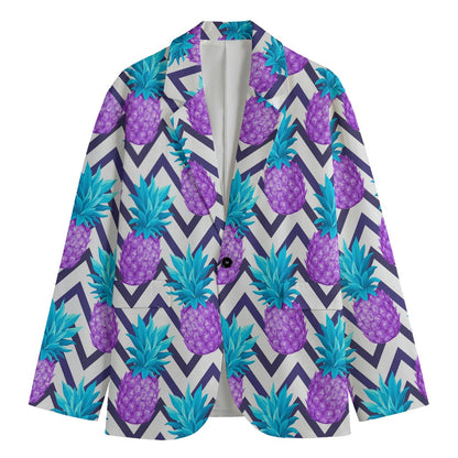 Purple Zig Zag Pineapple Pattern Print Men's Cotton Blazer